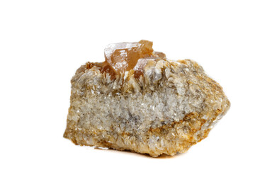 Macro mineral stone  Scheelite on a white background