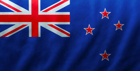 New Zealand flag fabric silk wave texture background, 3D illustration.