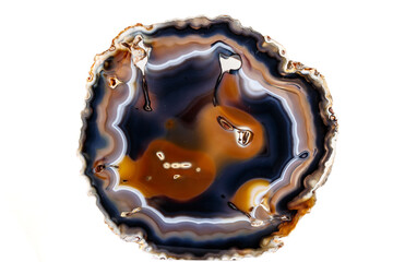 Macro mineral stone Yellow, brown Agate breed a white background close up