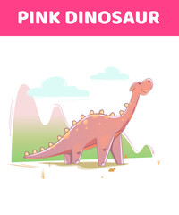 pink dinosaur. Cute Vector illustration in cartoon style