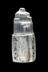 Macro mineral stone Selenite Gypsum on a black background