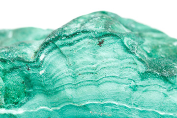 Macro mineral stone Malachite in the rock on a white background