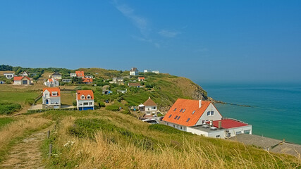 Hiking trail from the cliffs of Cap gris nez towards the village of Audinghen the French opal coast along North Sea in France © Kristof Lauwers