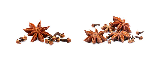 Aromatic star anise and cloves isolated on white background
