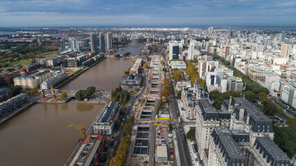 Aerial view of city and Puerto Madero in Buenos Aires - Argentina.