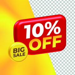 10 Percent Discount Tag 3D Red with Background Yellow