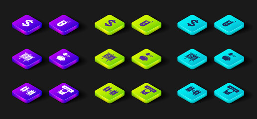 Set Money payment transfer, ATM and money, Chalkboard with diagram, Piggy bank hammer, Price tag dollar and Dollar symbol icon. Vector