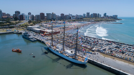 Aerial plan of freedom frigate arriving in port. Buenos Aires - Argentima.