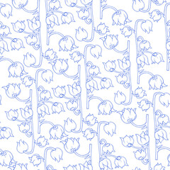 Hand-drawn seamless pattern. Blue flowers bells for seasonal backgrounds, templates, wallpaper, cards.