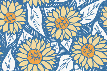 Sunflower - floral botanical vector seamless pattern - floral design for fabric, wrapping, textile, wallpaper, background.