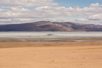 A sandy beach on the bank of the Yenisei River.Russia, Republic of Khakassia