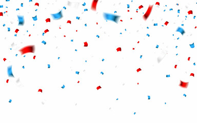 Celebration confetti in national colors of USA. Holiday confetti in US flag colors. 4th July independence day background