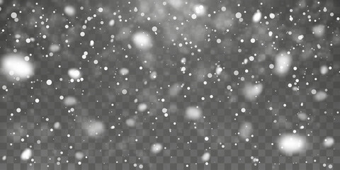 Christmas snow. Falling snowflakes on transparent background. Snowfall. Vector illustration