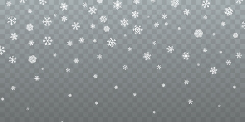 Christmas snow. Falling snowflakes on transparent background. Snowfall. Vector illustration