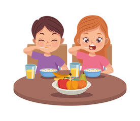 kids couple eating breakfast