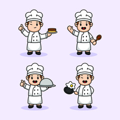 Set of cute kids with chef occupation