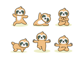 Set of cute sloth in yoga pose 