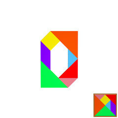 Colorful tangram puzzle with number 0 on white background，3D Rendering