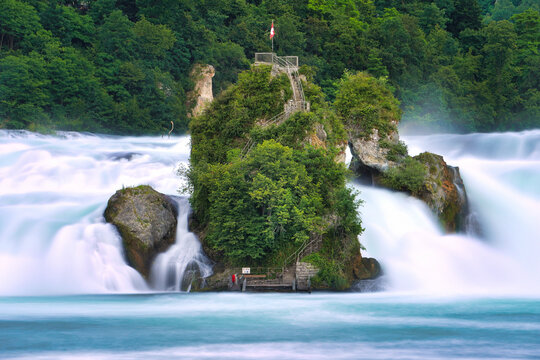 Rhine Falls. Most powerful waterfall in Europe, located in northern Switzerland next to the town of Schaffhausen.