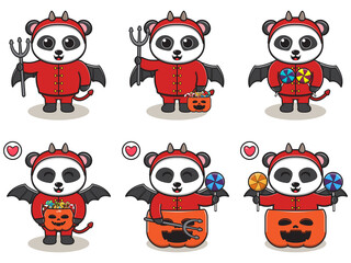 Vector illustration of cute Panda with Devil costume. Panda character vector design. Good for label, sticker, clipart.