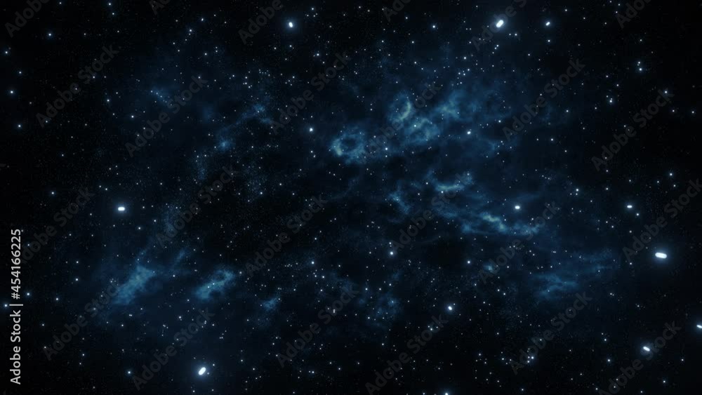 Wall mural flying in the universe through stars on a background of a blue nebula. looping video. 3d rendering