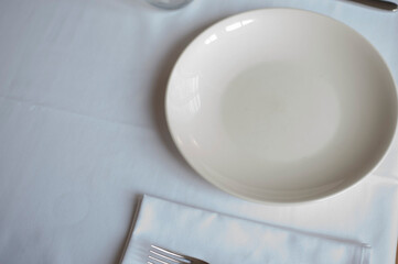 Plate on table, served
restaurant