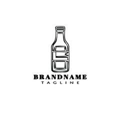 cute beer bottle cartoon logo icon design template black isolated vector illustration