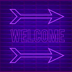 Welcome pink neon effect with brick background shiny light effect. can use for neon box design, poster, banner, flyer, pamphlet, leaflet, brochure, catalog, web, site, website graphic resources