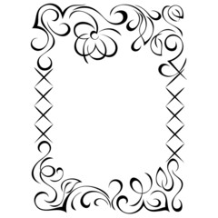 frame 109. decorative vertical frame with stylized flowers, leaves and vignettes. graphic decor