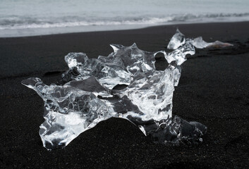 Blocks of glacial ice washed ashore at Diamond Beach, Iceland