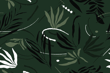 Tropical leaves. Exotic pattern. Creative seamless background. Fashion template for design, clothing, textiles