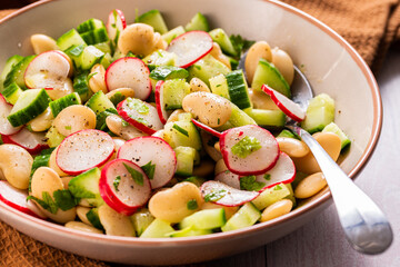 White Beans With Cucumber and Radishes Vegan Salad