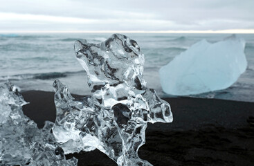 Blocks of glacial ice washed ashore at Diamond Beach, Iceland
