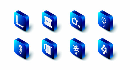 Set Area measurement, Roulette construction, Hand scale spring mechanical, Smart watch, Pressure water meter, Measuring cup, Medical thermometer and Corner ruler icon. Vector