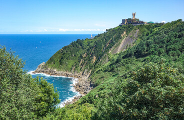 Fototapeta na wymiar View of Monte Igeldo and Basque coastline near San Sebastian, Spain