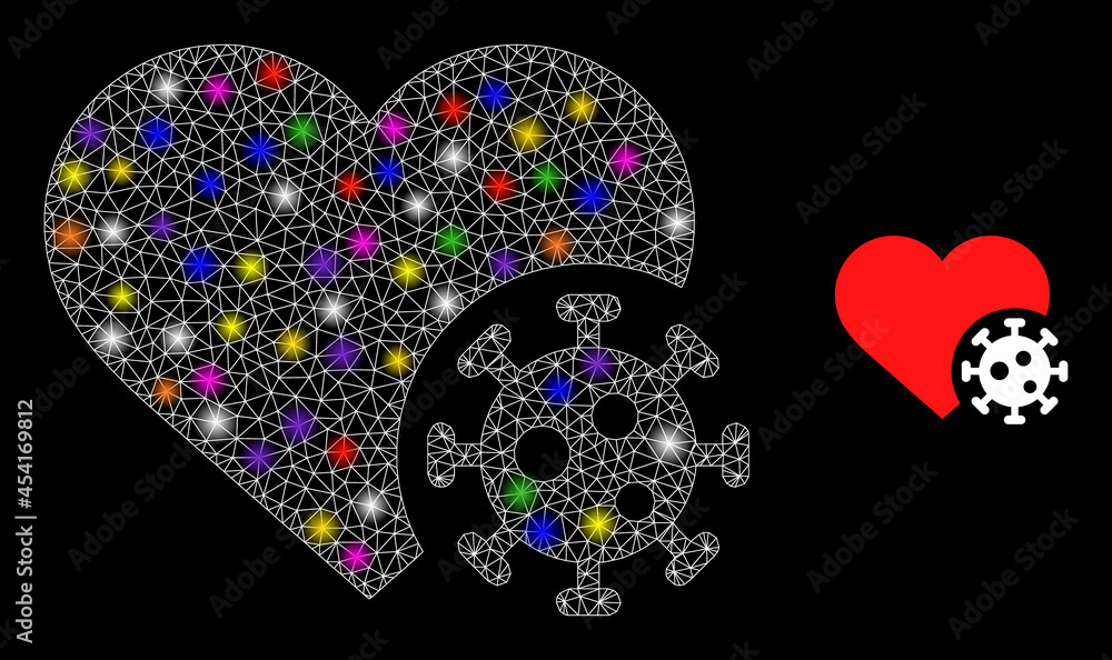 Poster glowing network heart infection constellation icon with lightspots. illuminated vector model based o
