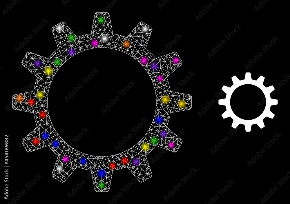 Poster bright network cogwheel constellation icon with light spots. illuminated vector model based on cogwh