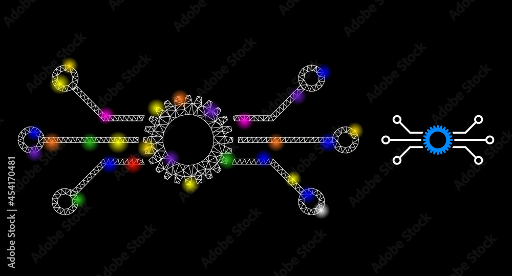 Poster flare mesh electronic gear constellation icon with lightspots. illuminated vector constellation is c