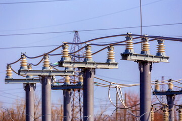 part of high-voltage substation with switches and disconnectors