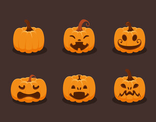 six halloween decorative pumpkins