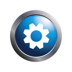 Simple gear icon and blue glossy circle for settings button.