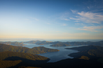 Obraz premium Summer sunrise over Marlborough Sounds in New Zealand