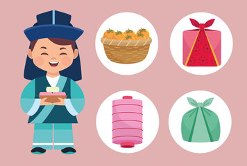 asian girl and chuseok icons