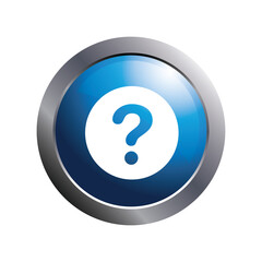 White question icon on blue circle button for app.