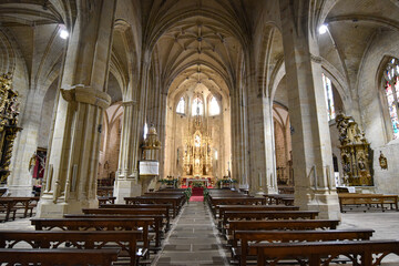 Hondarribia, Spain - 29 Aug 2021: Interior of the Church of Santa Maria in old town Hondarribia,...