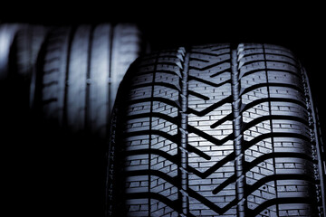 Close up profile modern car tyres