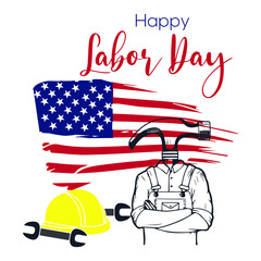 Labor Day celebrate banner with United States national flag brush stroke background. Happy labor day design concept. USA holiday vector. 