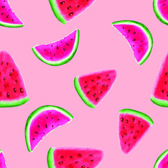 Seamless pattern watermelon isolated on pink. For card, wallpaper, textile, fabric, paper design