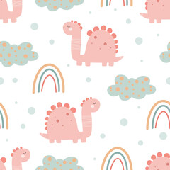 Cute dinosaur pattern - hand drawn childish dinosaur seamless pattern design. Vector illustration Digital paper