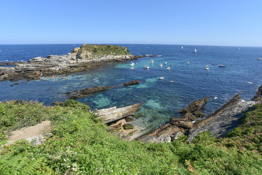 Turqoise waters around Amuitz Irla island and Cape Higuer, Hondarribia, Basque Country, Spain